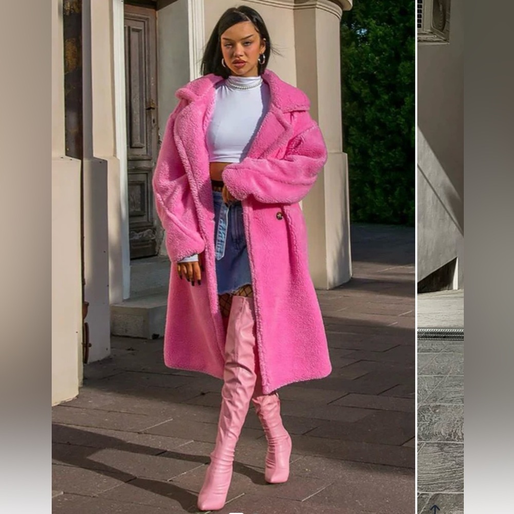 Fashion Nova Vibrant Pink Teddy Jacket